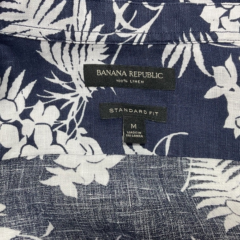 Banana Republic 100% Linen Tropical Floral Button Down Shirt Standard Fit Mens M - Picture 3 of 8